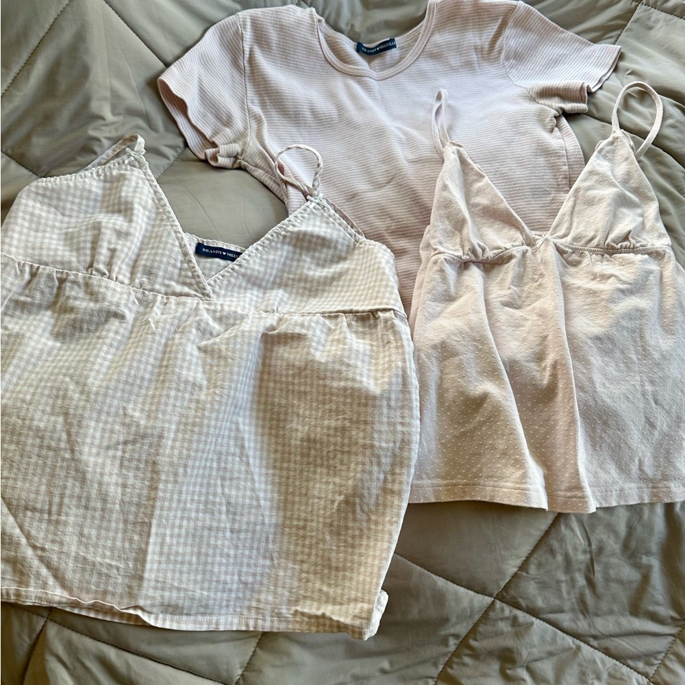 Brandy Melville Pink Lot Two Tank Tops and striped Tshirt